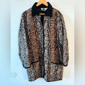 90’s Y2K Zebra Print Black Corduroy Quilted Barn Jacket Coat Size Medium